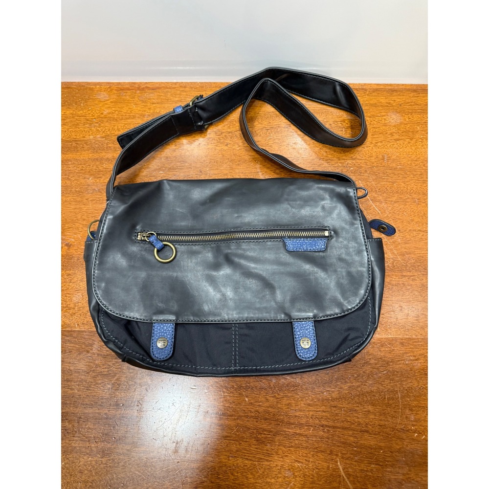 VTG Y2K Esprit Black Messenger Bag Crossbody Shoulder Bag Flap Striped Lined